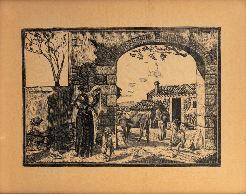 Remo Branca - L'arco della Pace, xilografia