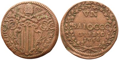 Benedetto XIV, Baiocco 1750 (Anno X), Stato Pontificio. Gubbio