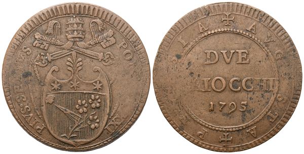 STATO PONTIFICIO. Perugia. Pio VI (1775-1799). 2 Baiocchi 1795 – Anno XXI; Cu (18,63 g; 35,6 mm)