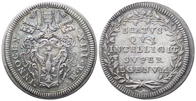 Innocenzo XIII, Stato pontificio, Giulio (1721-1724), con stemma e legenda "BEATVS QVI INTELLIGIT...