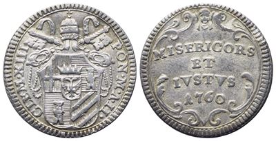 Stato Pontificio, Clemente XIII (1758-1769), Grosso 1760 (Anno II), Ag