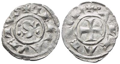 Siena, Repubblica (sec. XII–1390), Denaro con legenda e croce