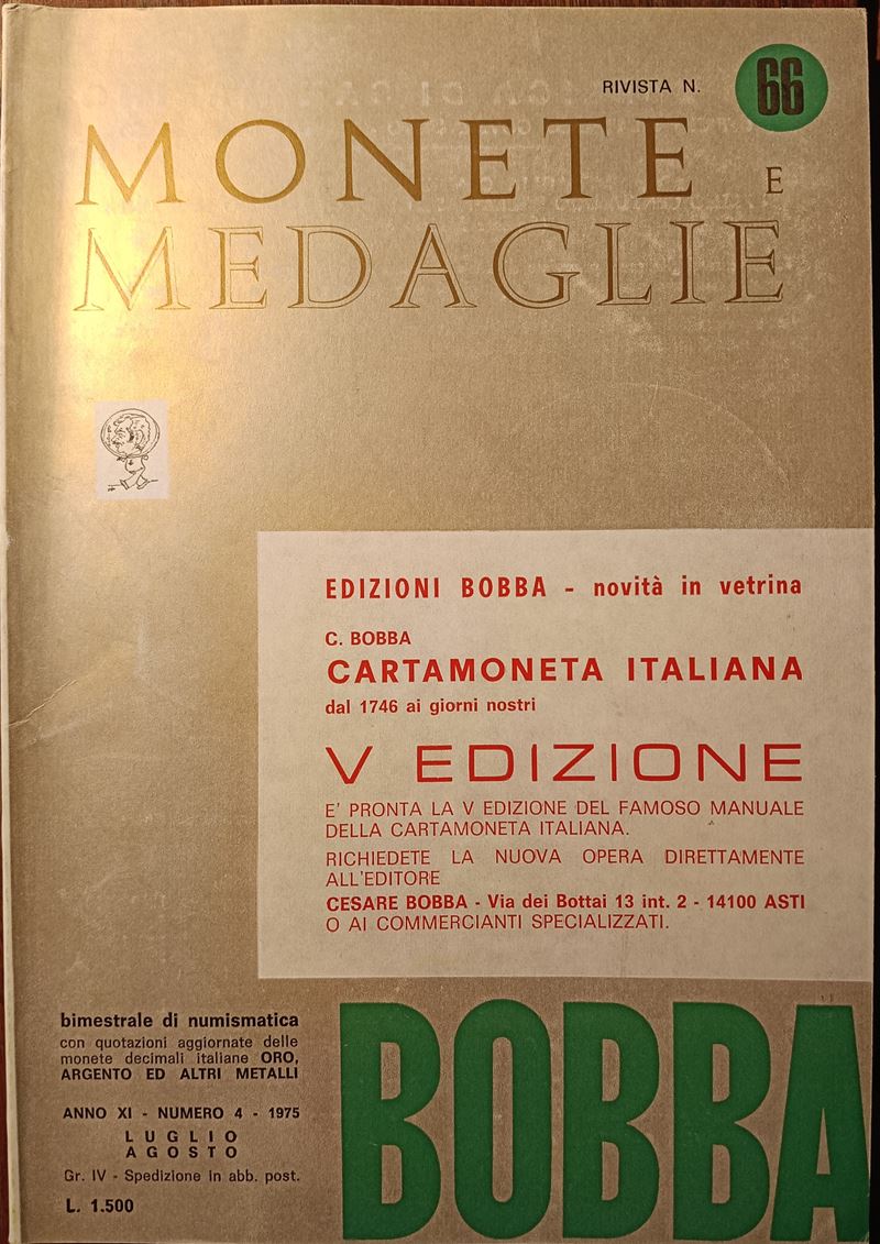 Rivista Bobba – Anno XI, 1975 N. 4, Rivista N. 66 - Luglio-agosto. Asti, 1954. Pp. 172-222+XXXVII...