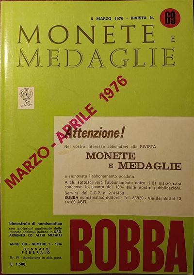Rivista Bobba – Anno XIII, 1976 N. 1, Rivista N. 69 - Gennaio-febbraio. Asti, 1976. Pp. 323-368+X...