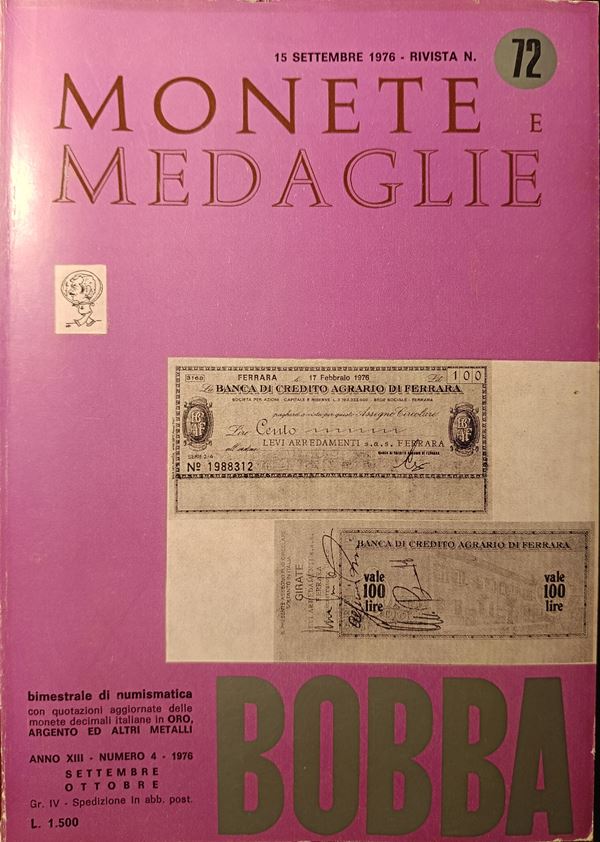 Rivista BOBBA – Anno XIII, 1976 n. 4, Rivista n. 72 - Settembre-Ottobre. Asti, 1976. pp. 470-562+xxxviii, ill. in testo - Contiene: I Miniassegni