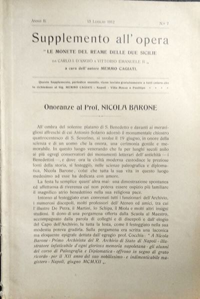 Cagiati M. – Supplemento All’opera “le Monete del Reame delle Due Sicilie da Carlo i D’angiò a Vi...
