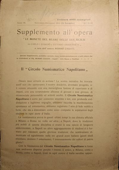 Cagiati M. – Supplemento All’opera “le Monete del Reame delle Due Sicilie da Carlo i D’angiò a Vi...
