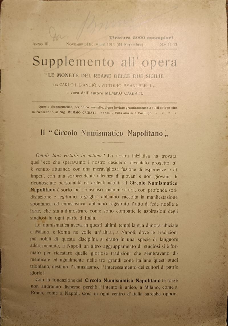 Cagiati M. – Supplemento All’opera “le Monete del Reame delle Due Sicilie da Carlo i D’angiò a Vi...