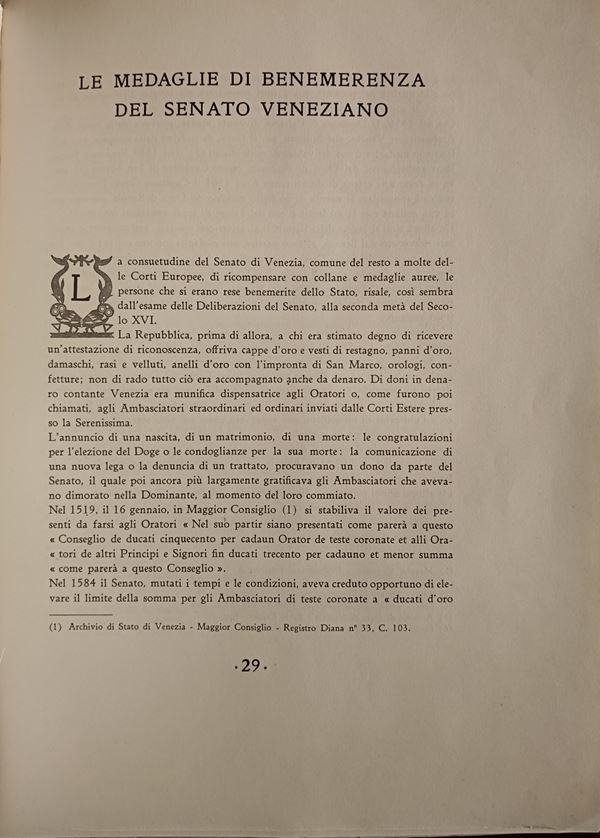 MAJER G. – Le medaglie di benemerenza del senato veneziano. Milano, 1927. pp. 27, 8 tavv. b/n           raro