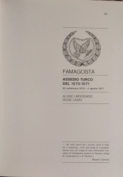Traina M. – gli Assedi e le Loro Monete. –. Famagosta: Assedio Turco del 1570-1571. Bologna, 1975...