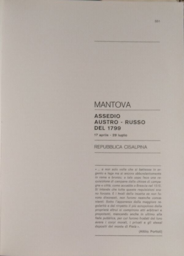 TRAINA M. – Gli assedi e le loro monete. –. Mantova: Assedio austro-russo del 1799. Bologna, 1975. pp. 14, ill.