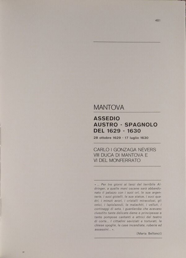 Traina M. – gli Assedi e le Loro Monete. –. Mantova: Assedio Austro-spagnolo del 1629-1630. Bolog...