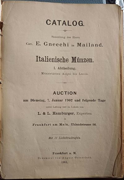 Hamburger L. & L. - Francoforte, 1902-1903. Catalog - Sammlung Des Herrn Cav. E. Gnecchi in Maila...