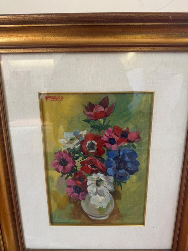 Lotto di due dipinti vaso con fiori