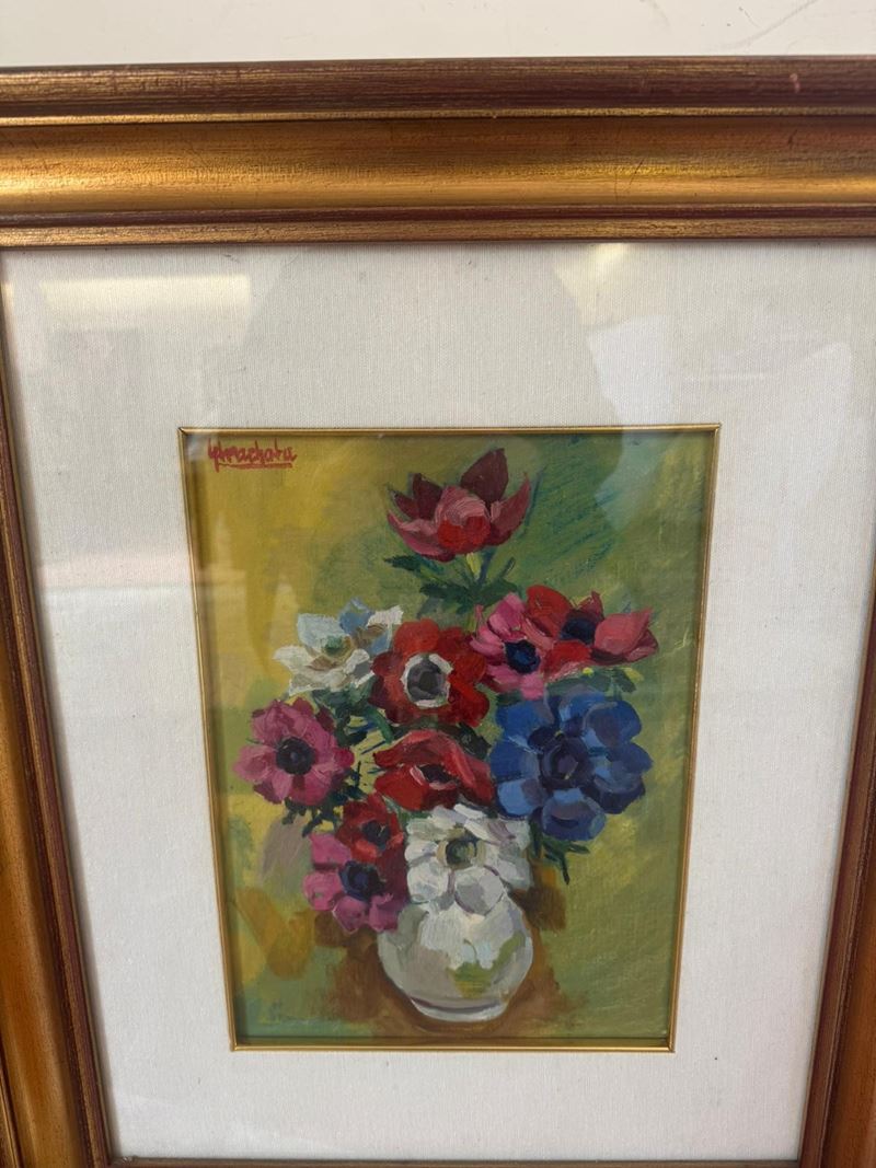 Lotto di due dipinti vaso con fiori