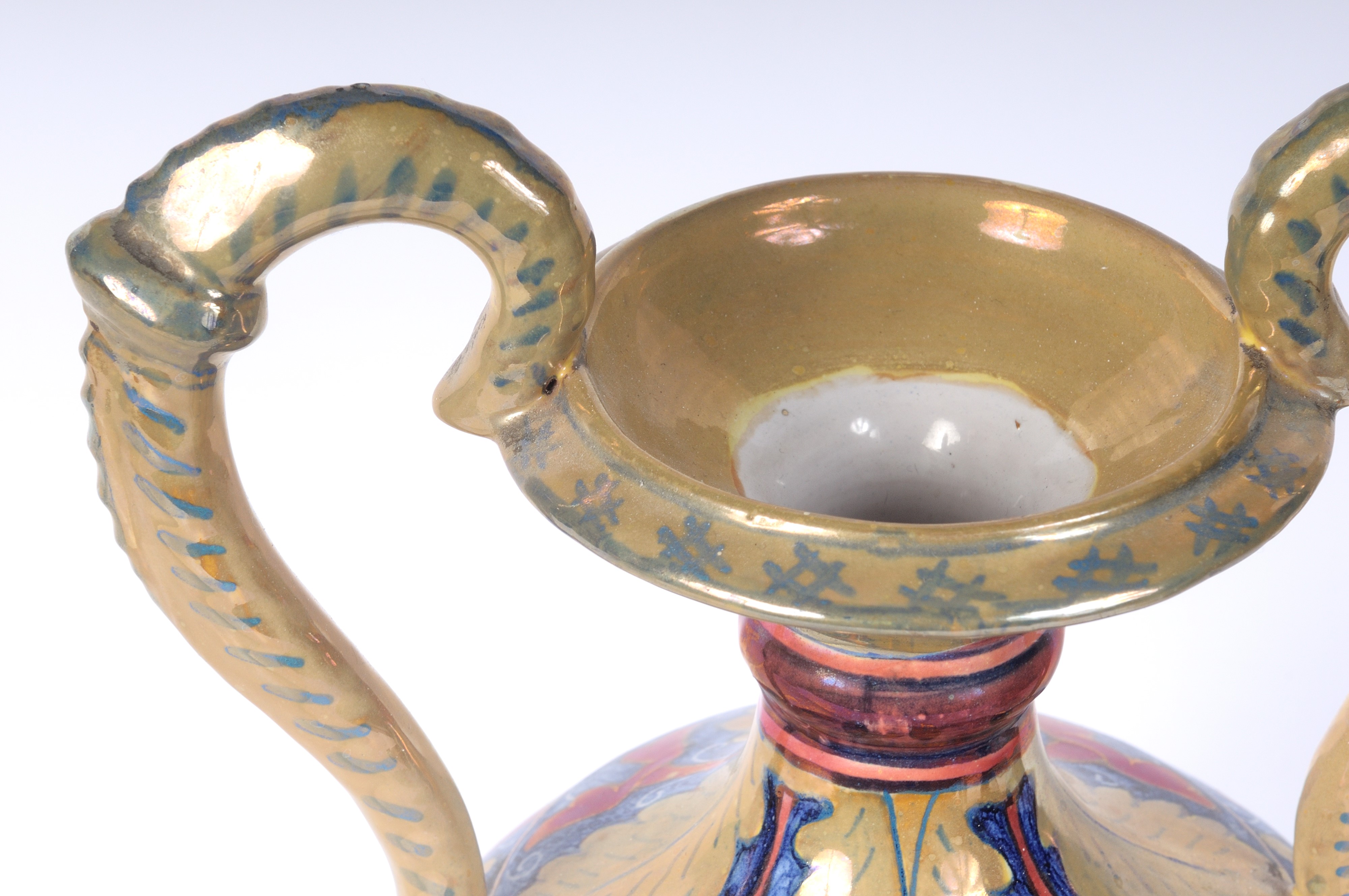 Vaso Ad Anfora in Ceramica a Lustro