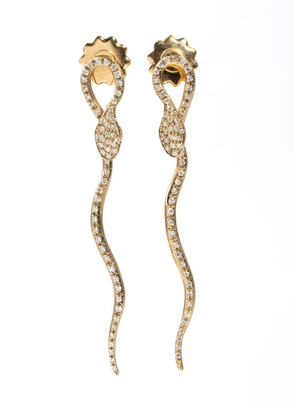 Snake shaped gold diamond earrings