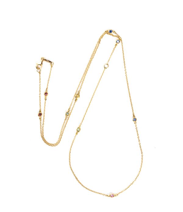 Multicolor sapphires gold necklace