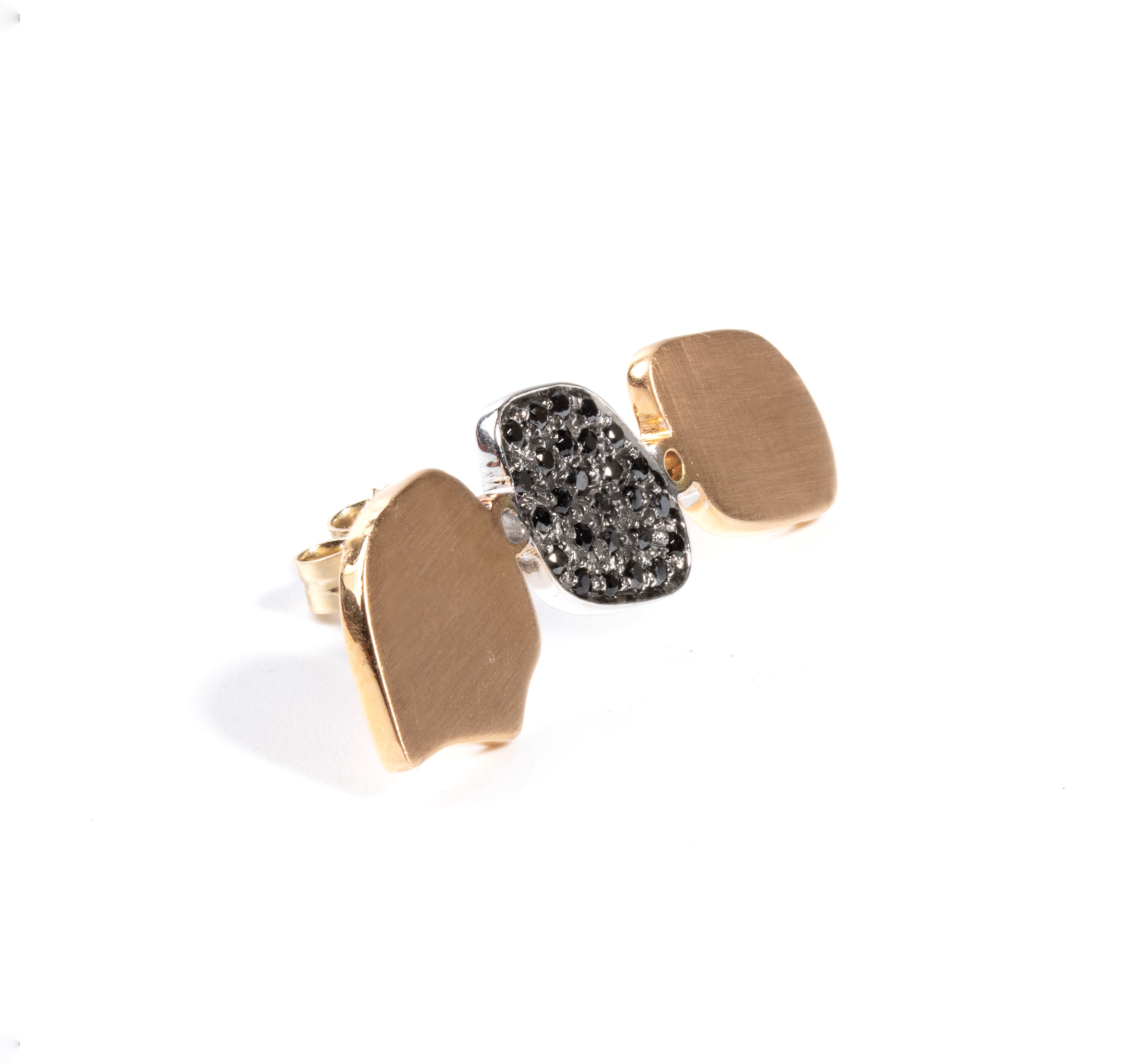 Oro rosa e oro bianco 18k, Mono orecchino con pavé di diamanti neri
