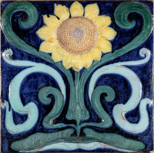 Tile with sunflower decoration
