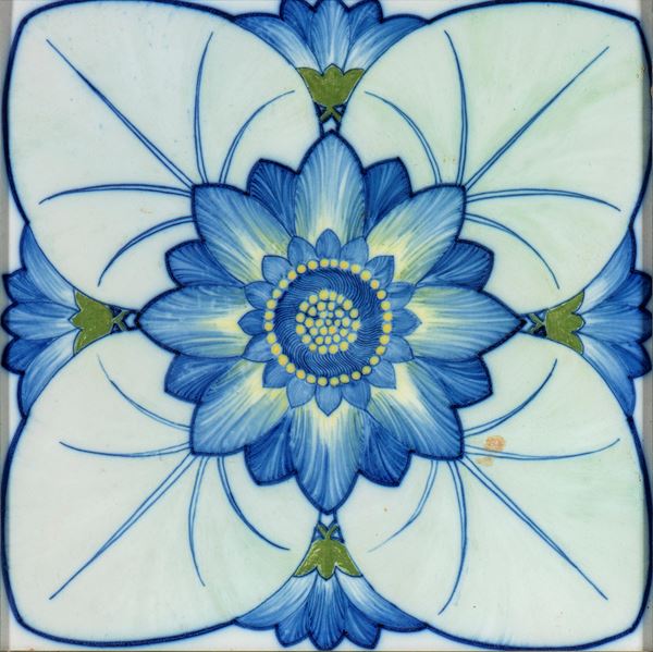 Tile with floral decoration
