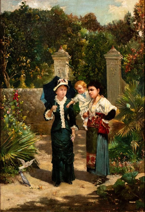 Donne a passeggio in un giardino