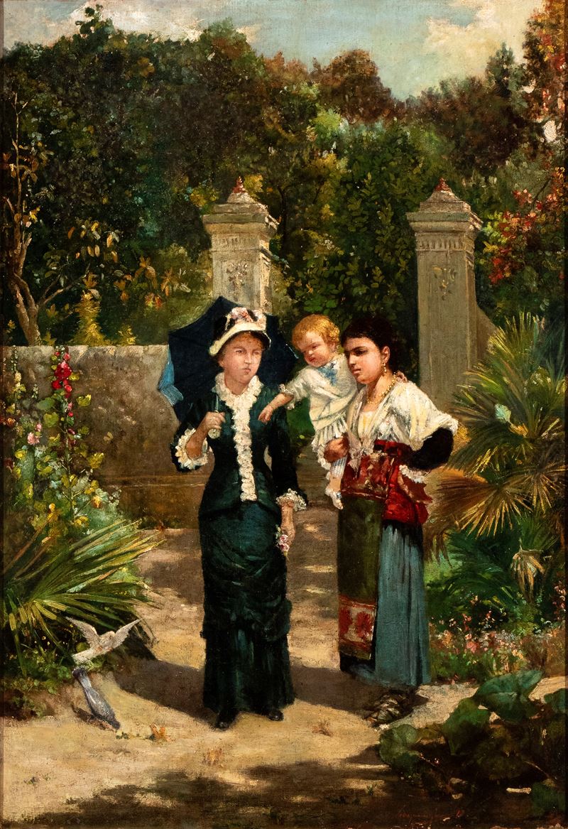 Donne a passeggio in un giardino