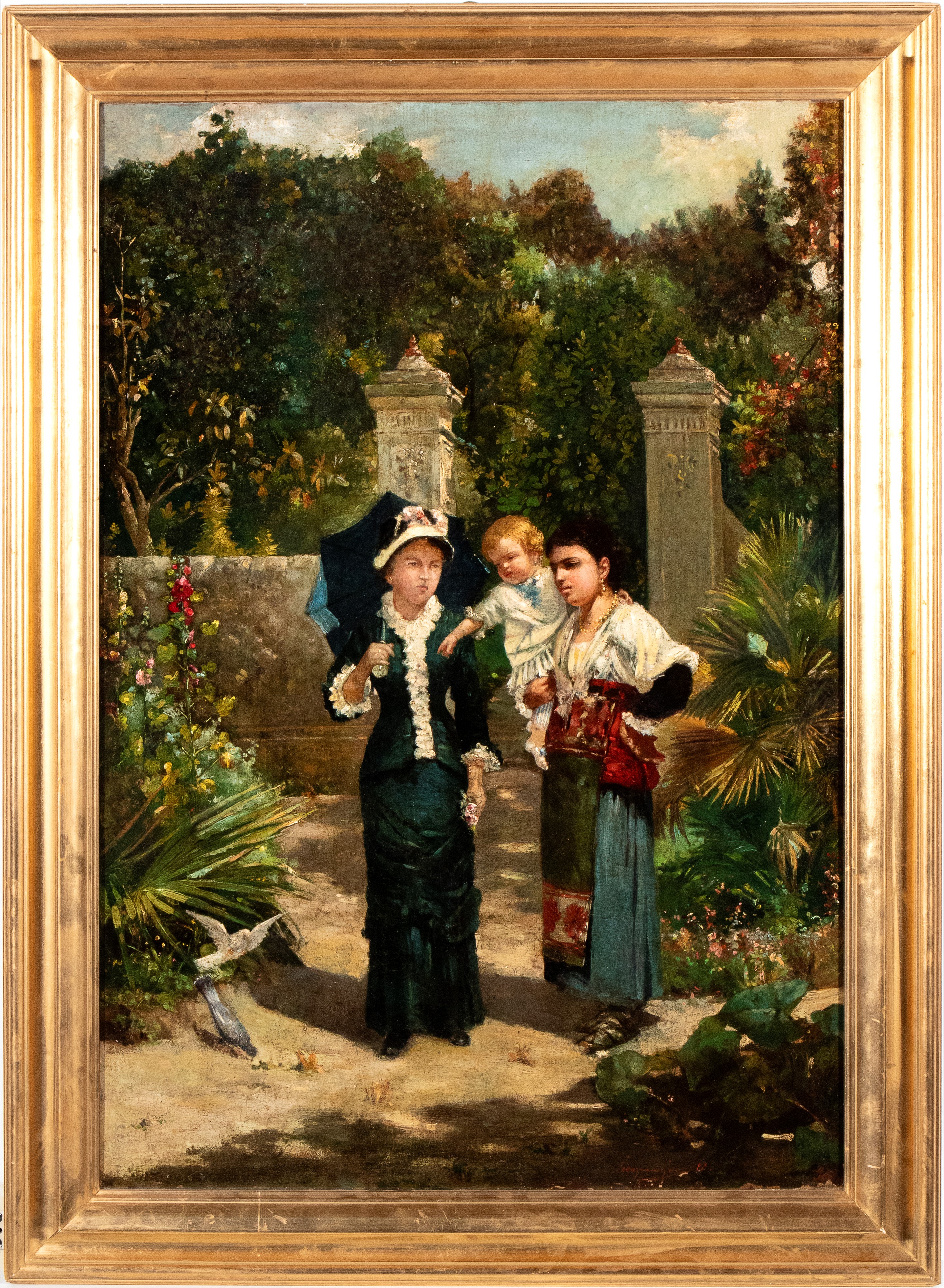 Donne a passeggio in un giardino