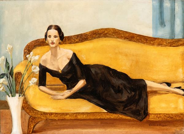 GIOVANNI BUSSA - Donna reclinata in abito elegante