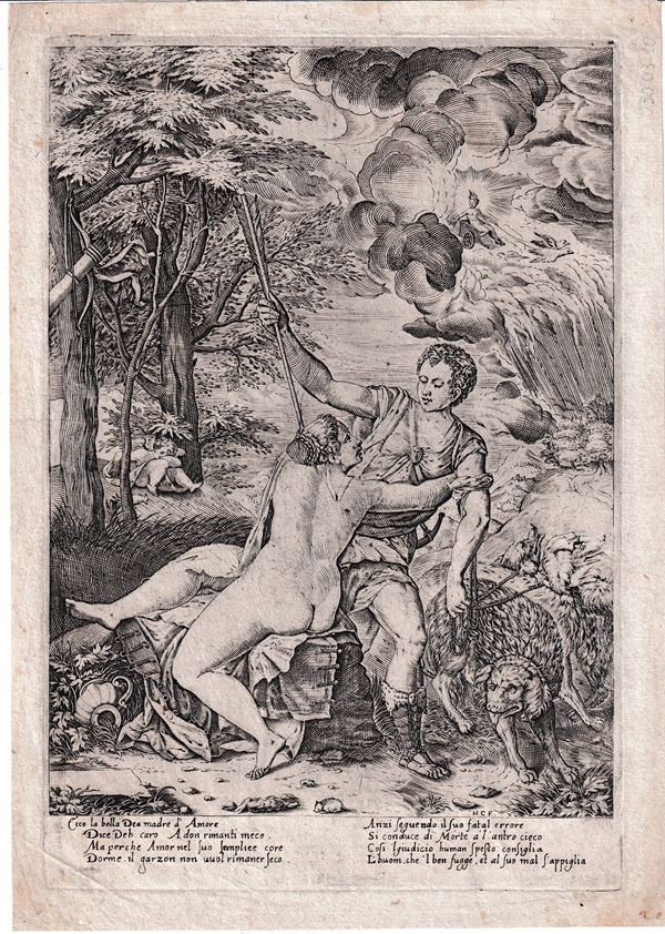 Jan Collaert II - Venere e Adone, da Tiziano