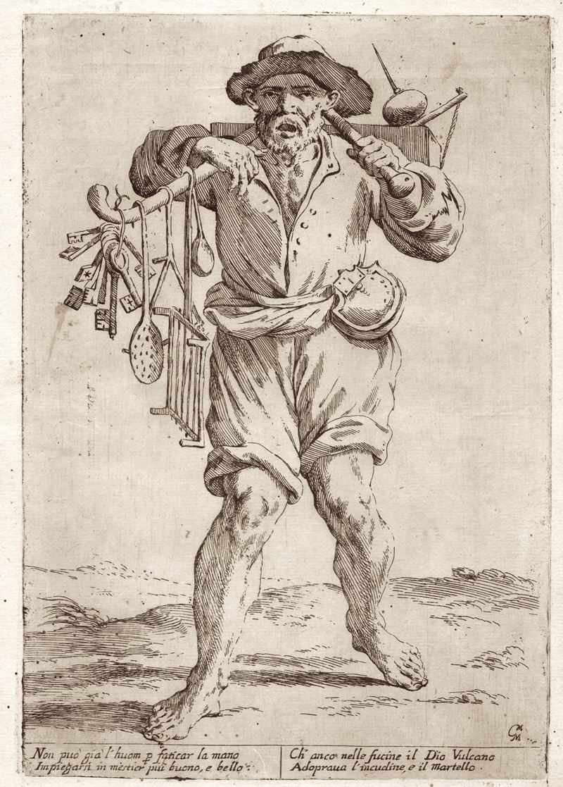 Giuseppe Maria Mitelli - Non può già l'huom per faticar la mano, acquaforte
