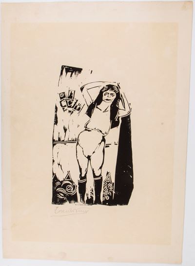 Ritratto di donna in piedi, xilografia