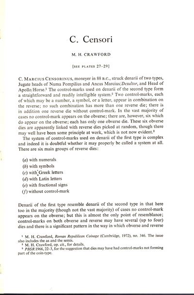 Crawford M. H. e C. Censori, London, 1971 - Considerazioni sugli scambi monetari