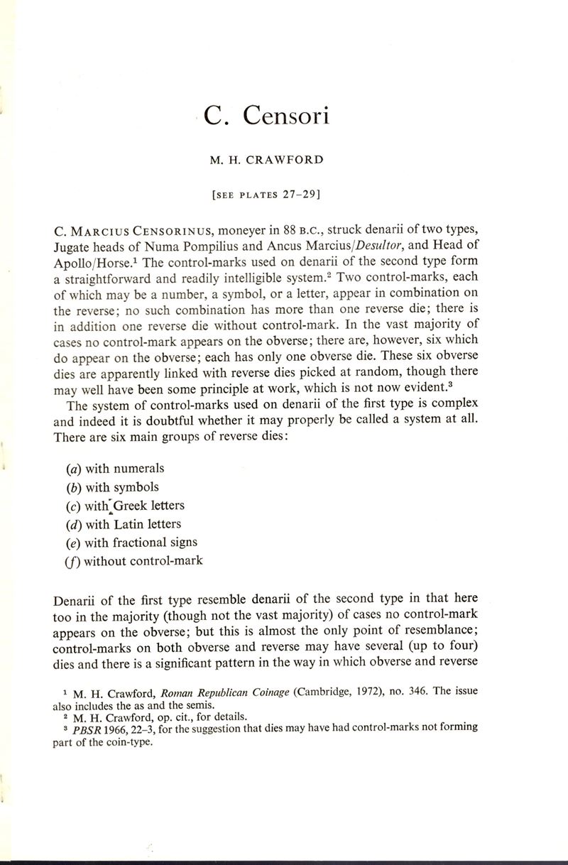 Crawford M. H. e C. Censori, London, 1971 - Considerazioni sugli scambi monetari