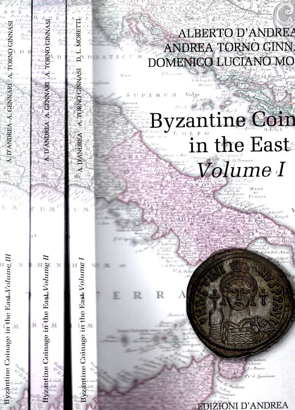 D'ANDREA  A. - GENNARI  A. - GINNASI TORNO A. - MORETTI  D. L. - Byzantine Coinage in the East. Vol. I - II  -III. Completo. Bari 2020\2021. Vol. I. pp. 277, ill. a colori nel testo. Vol. II pp. 355, ill  nel testo a colori. Vol III. Pp  475, ill nel test