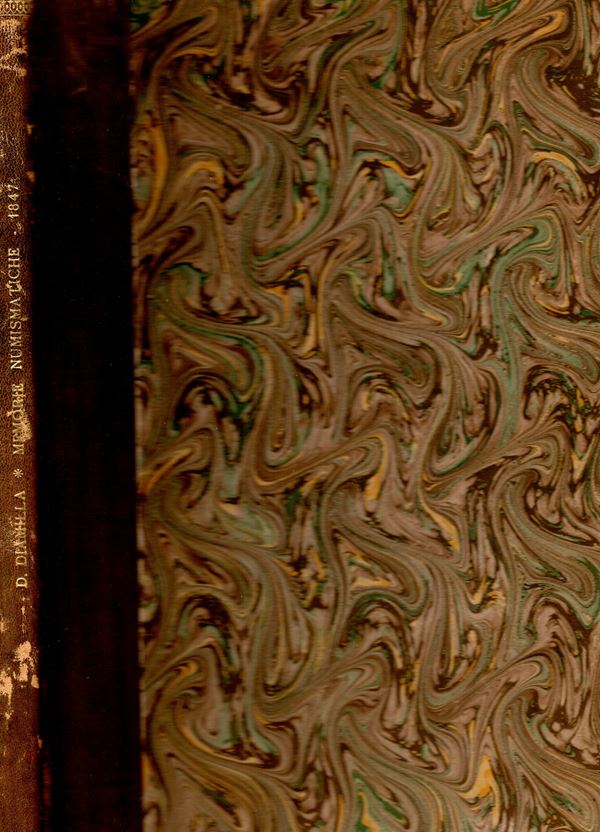 DIAMILLA Demetrio - Memorie numismatiche per l'anno 1847. Anno primo Fascicolo II.  Roma, 1847. pp. 41 - 88, tavole 3. Legatura rigida \ pelle coeva con scritte sul dorso, interno buono stato. molto raro. Ruotolo, 180