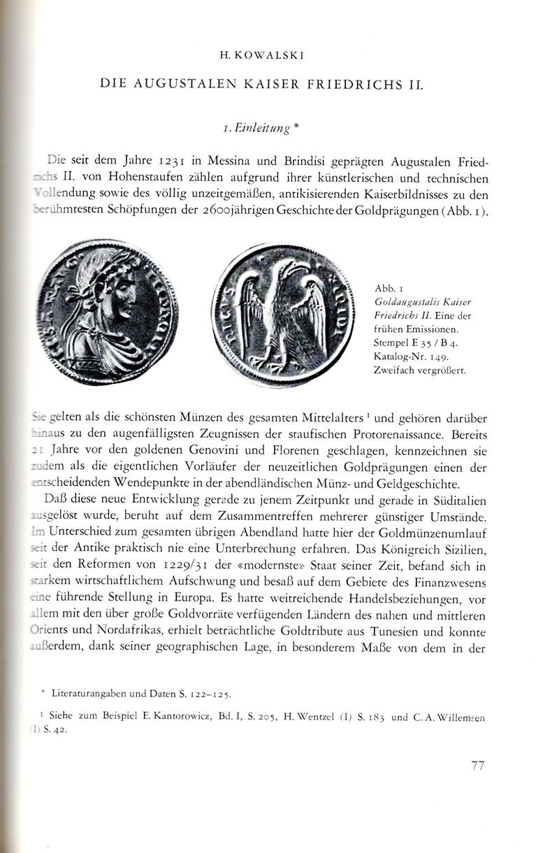 KOWALSKI Heinrich, Die Augustalen Kaiser Friedrich II, Berne, 1976, pp. 77-150, illustrazioni e t...