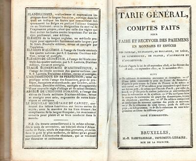 Rampelbergh E., Tarif général ou comptes faits pour faire et recevoir des paiements en monnaies e...