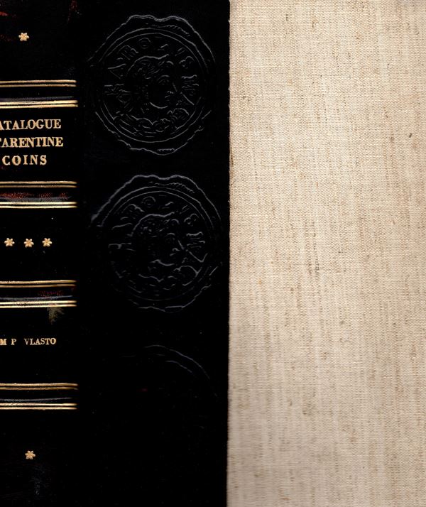 RAVEL  Oscar  - Descriptive catalogue of the collection of tantine coins formed by M.P.Vlasto >
Londra 1947. Testo in FOTOCOPIA,  bellissime tavole fotografiche  Pp. ix - Bellissima Legatura in \ pelle con incisioni, e scritte sul dorso pelle con scritte