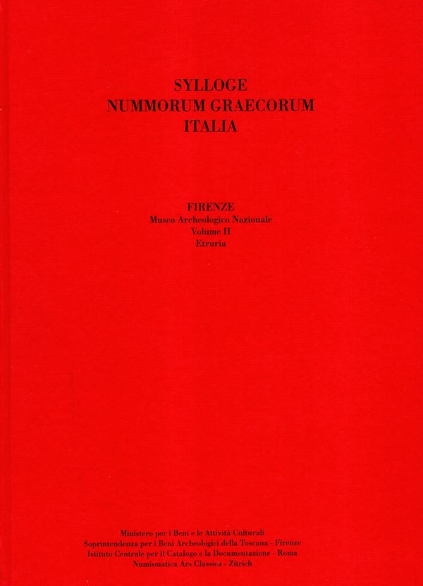 SYLLOGE NUMMORUM GRAECORUM. Italia. Museo Archeologico Nazionale di Firenze. Vol. II. Etruria. Pontedera s.d. pp. 221, tavv. 66.  Ril. Ed. Ottimo stato, importantissima documentazione per lo studio dei fusi.
