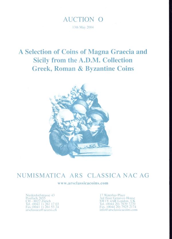 ARS CLASSICA NAC. AG.  Auction O. Zurich, 13 – May, 2004. A selection of coins of Magna Grecia and Sicily from the collection A. D. M. ( ATHOS MORETTI). Greek, Roman & Byzantine coins. Pp. 117, lots  1001 – 2173, tutti illustrati.Legatura ed. ottimo  stat