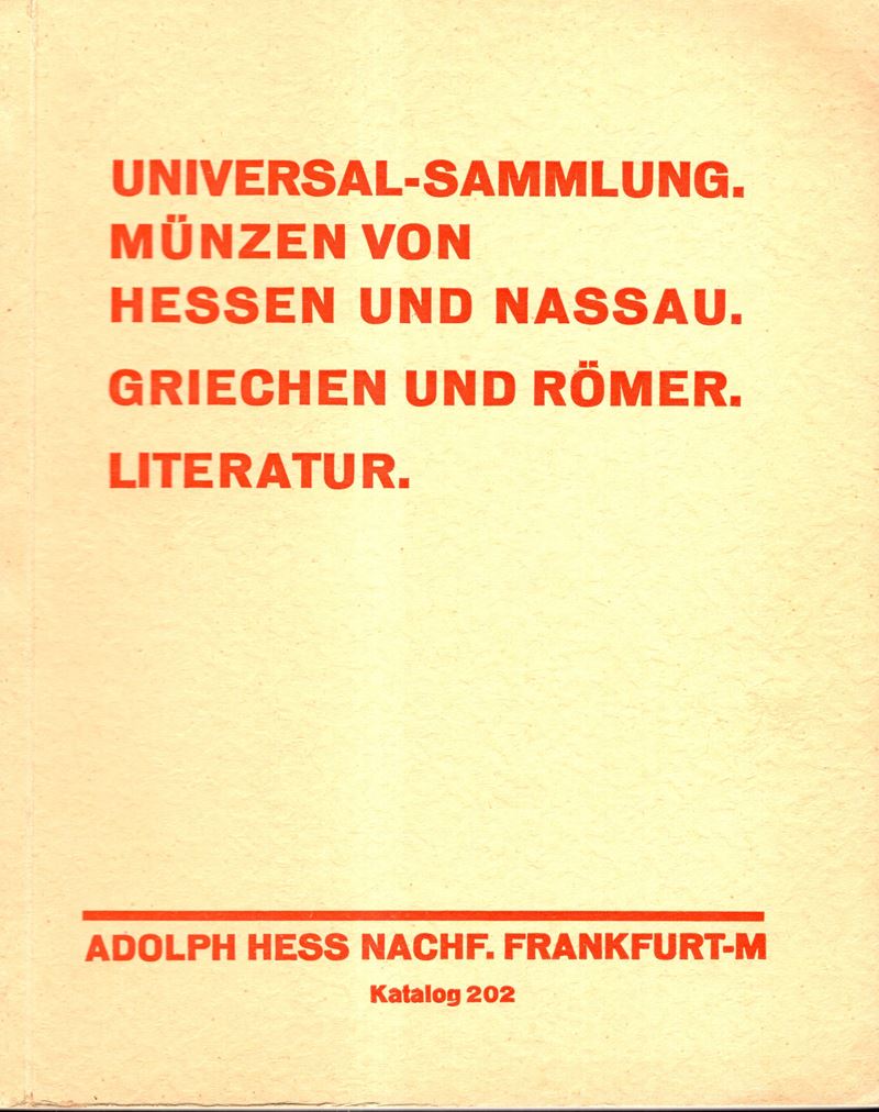 HESS Adolph Nachf. Frankfurt am Main, 28 – Oktober, 1930. Sammlung (Braun bad Homberg) griechen u...
