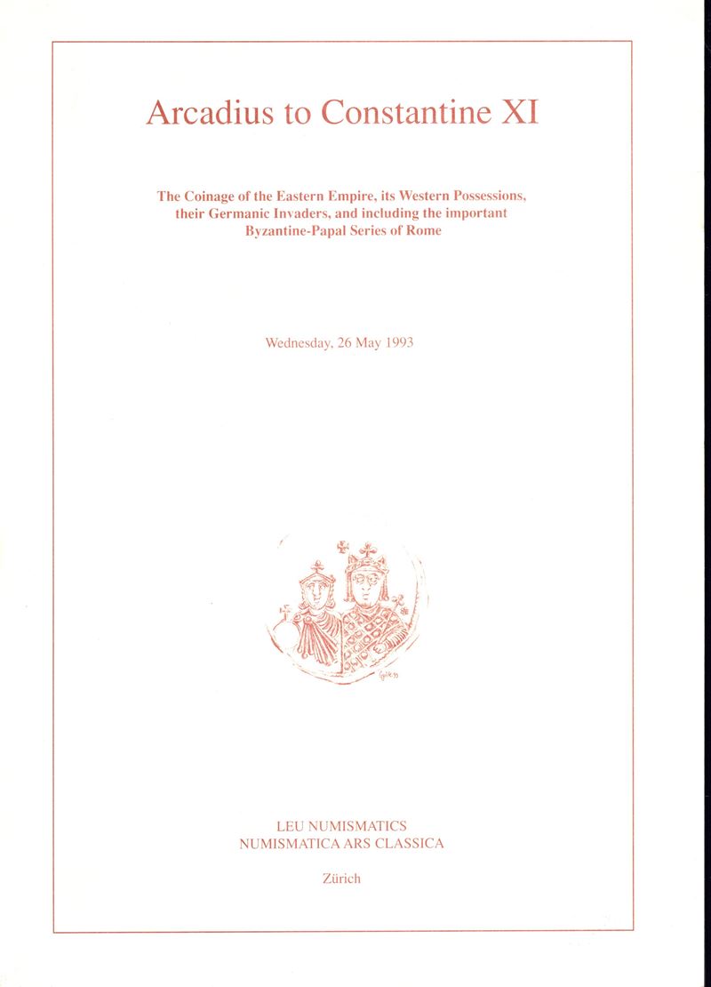 LEU NUMISMATIC & NUMISMATICA ARS CLASSICA - Zurich, 26-May,1993. Arcadius to Costantine XI. The c...