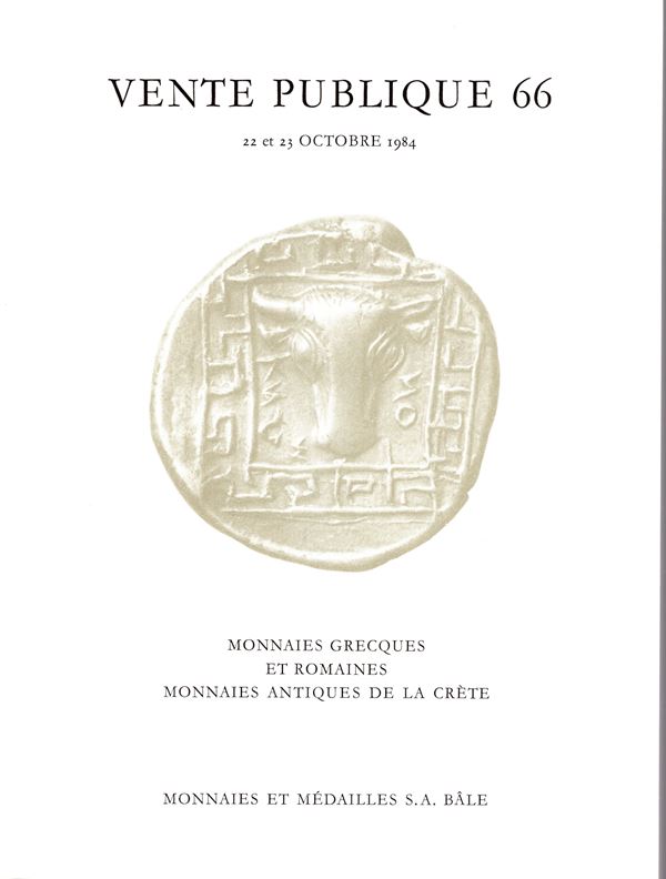 MUNZEN UND MEDAILLEN S.A. - Vente publique 66. Basel, 22\23 October, 1984. Monnaies grecques et Romaines. Monnaies antiques de la Crète. Pp 104, lots 886, plates 58. Brossura ed. ottimo stato.