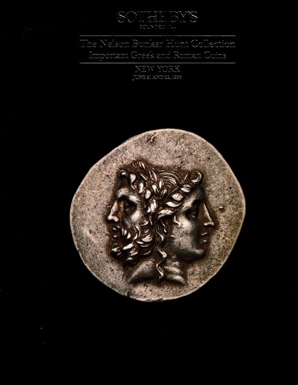 SOTHEBY’S. - New York, 21\ 22 – June, 1990. The Nelson Buncker Hunt collection. II parts. Highly important Greek and Roman coins. Pp. non numerate,  lots 165 – 953, illustrazioni e plates b\n e colori. Legatura ed. ottimo stato, lista prezzi Aggiudicazion