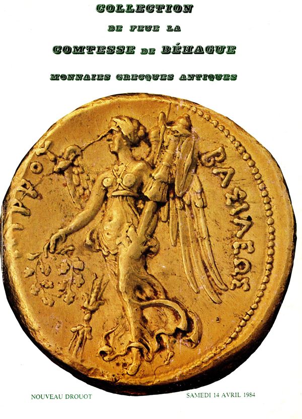VINCHON  Jean – Paris, 14 – Avril, 1984. Collection de feue Comtesse de Behague.  Monnaies grecques antiques en or et en argent. Pp. non num. lots 220, tutti illustrati nel testo, + tavole a colori. Legatura rigida ed. interno ottimo stato, lista prezzi A