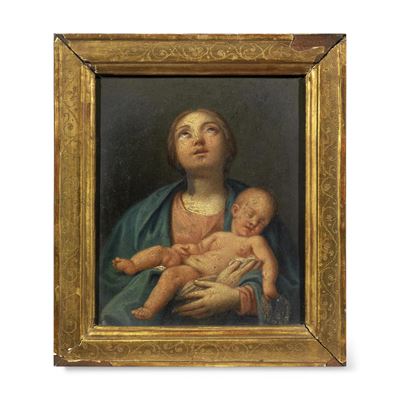 Scuola romana, Madonna con Bambino, olio su rame