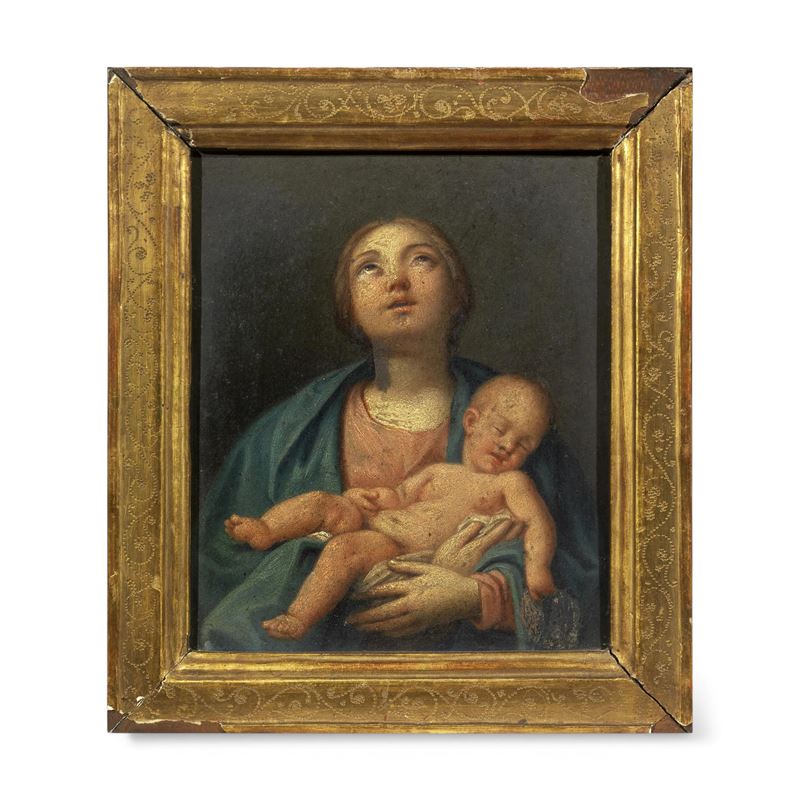 Scuola romana, Madonna con Bambino, olio su rame