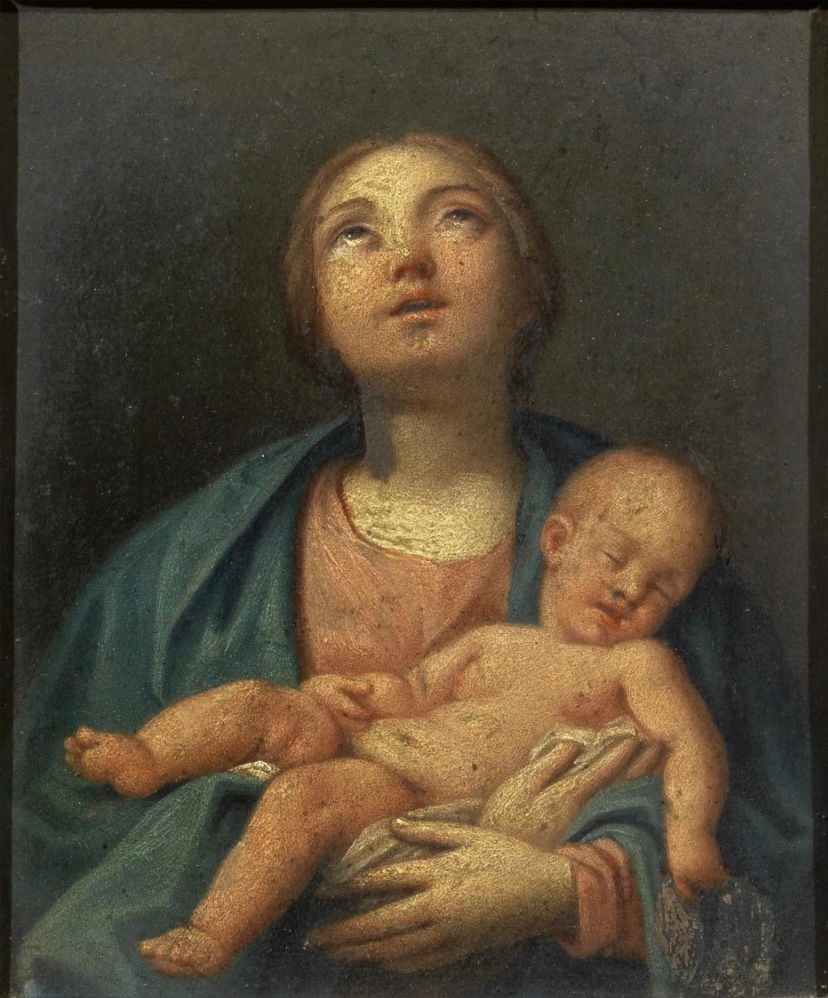 Scuola romana, Madonna con Bambino, olio su rame