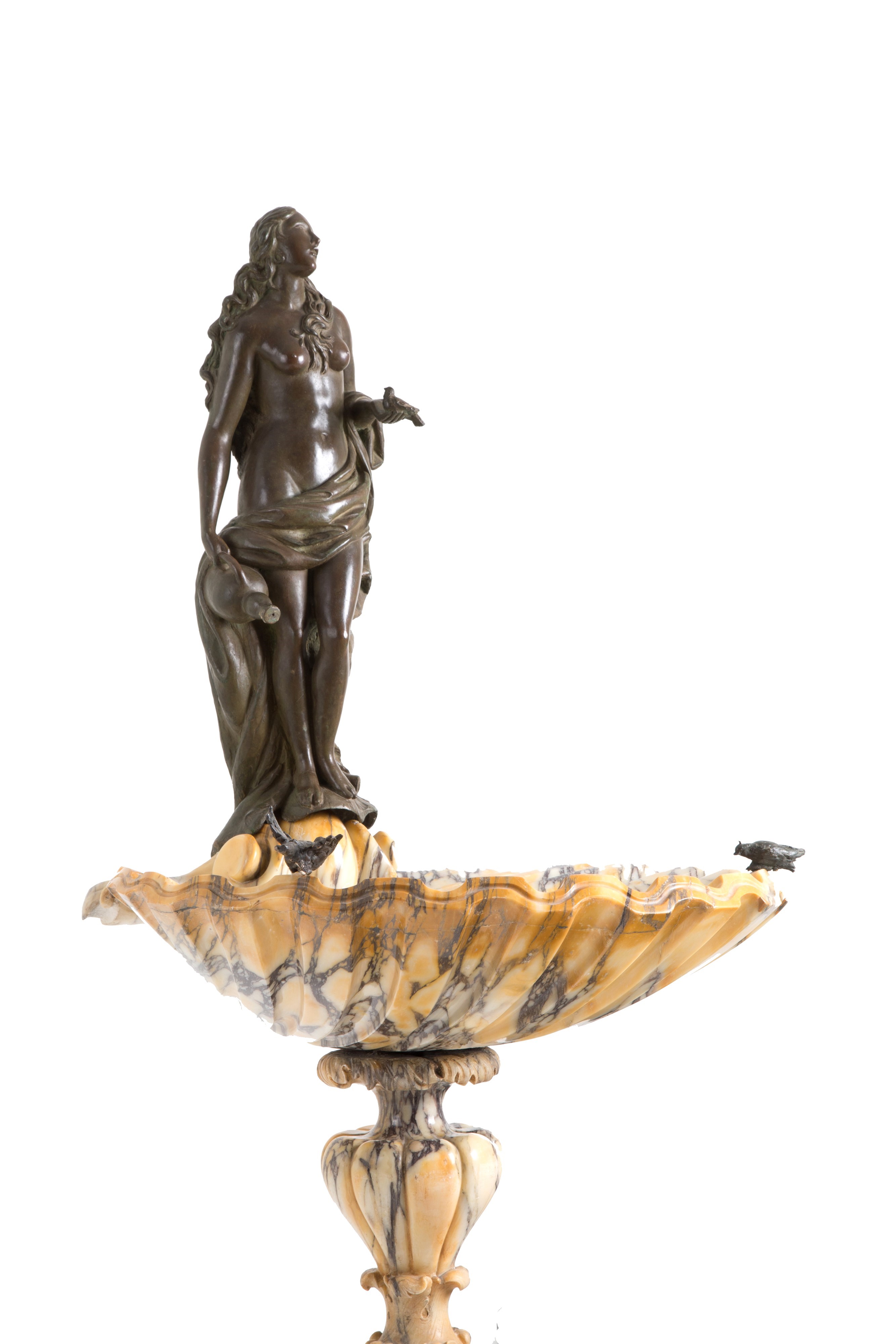 Coppia di vasche in marmo giallo venato con sculture in bronzo, XIX secolo